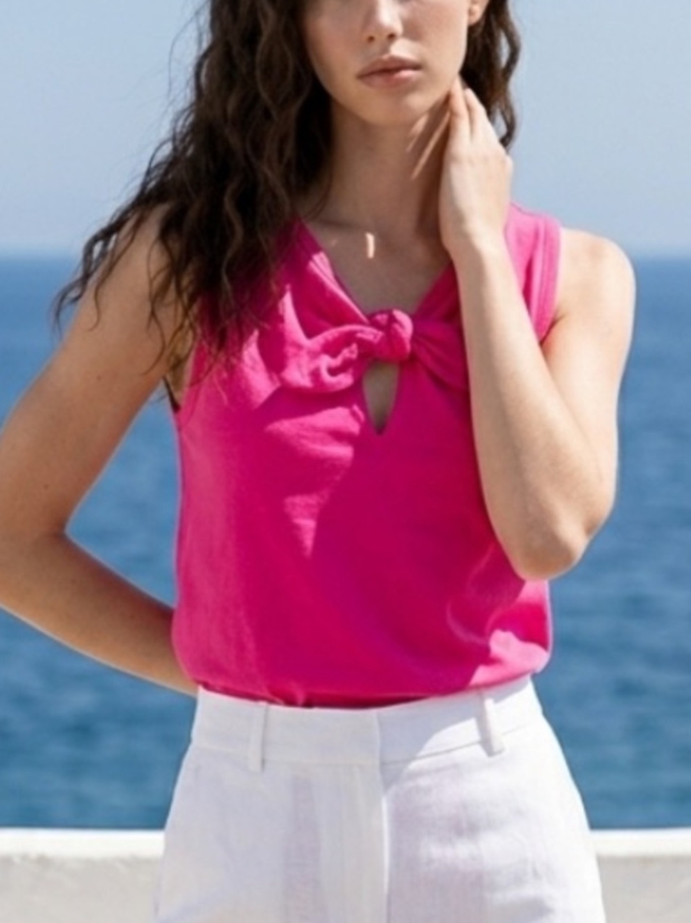 Kate Spade Pomona Tank Top Flamingo Pink Bow Keyhole, Size M
